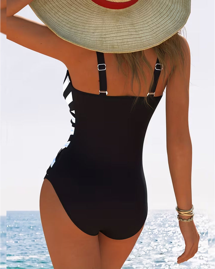 Striped swimsuit with V-neck and comfortable fit