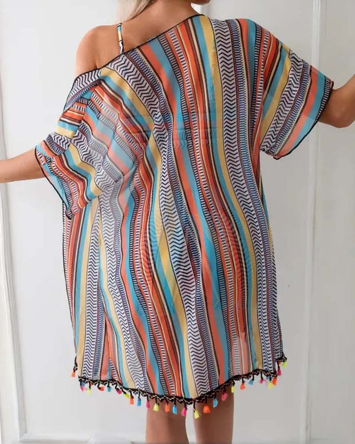Three-piece swimsuit with resort print