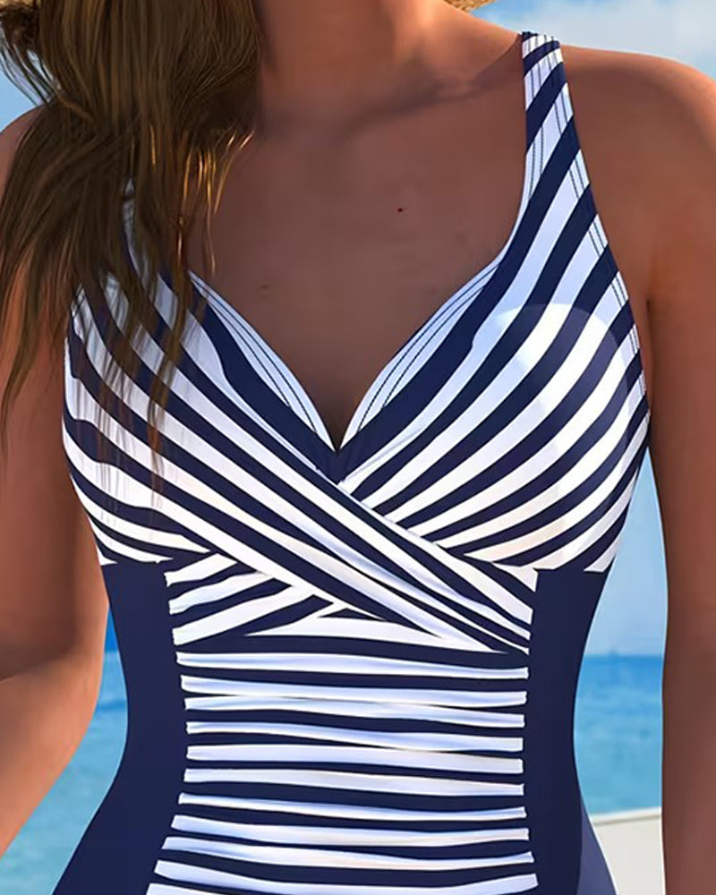 Ultimate swimsuit with stripes and color blocks