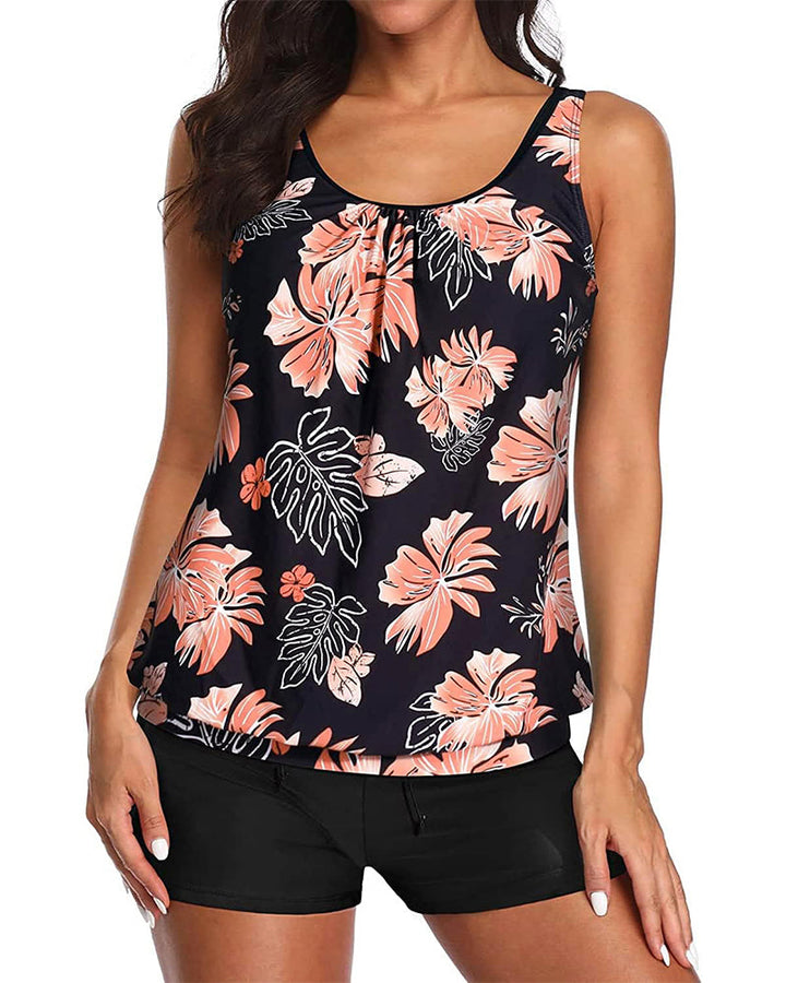 Tankini Slim Vest Boxer Briefs Printed Two-Piece Set