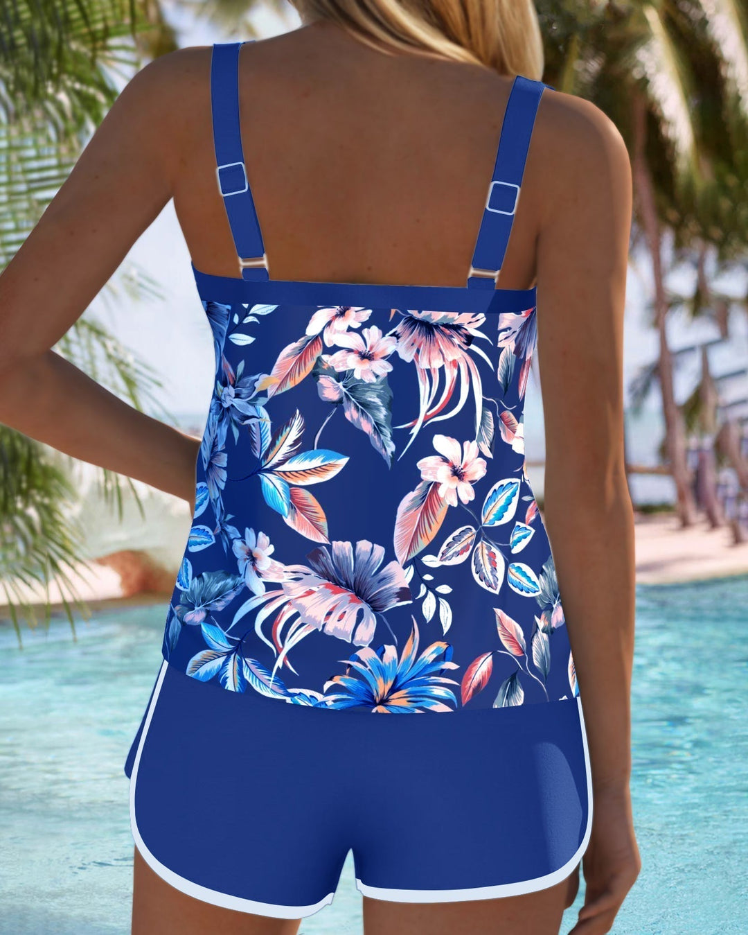 Tankini with U-neck, sleeveless and patterned