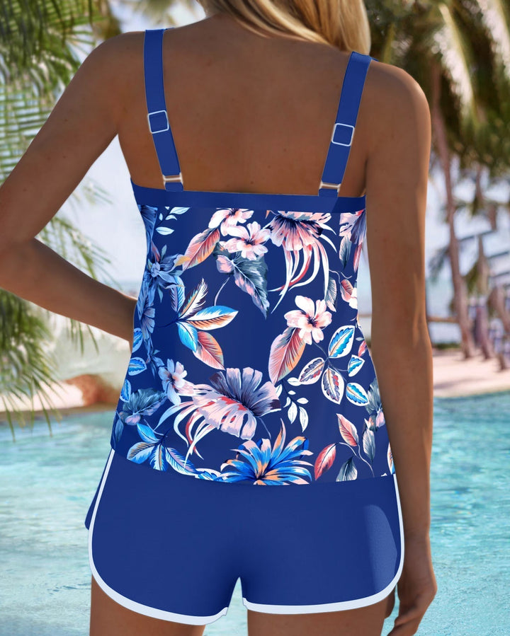 Tankini with U-neck, sleeveless and patterned