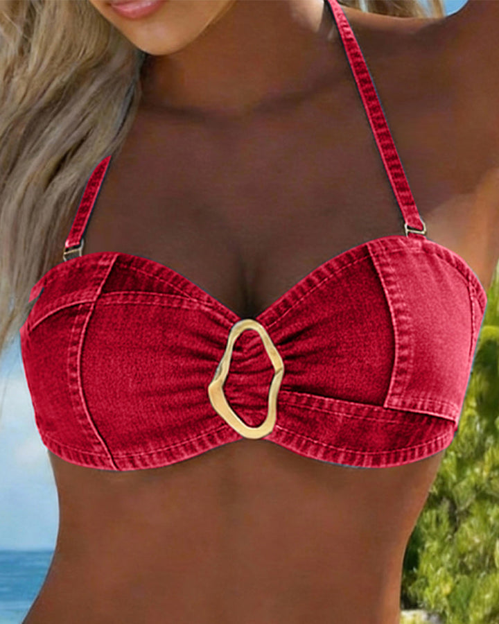 Bikini with garter belt and metal buckle, two-piece