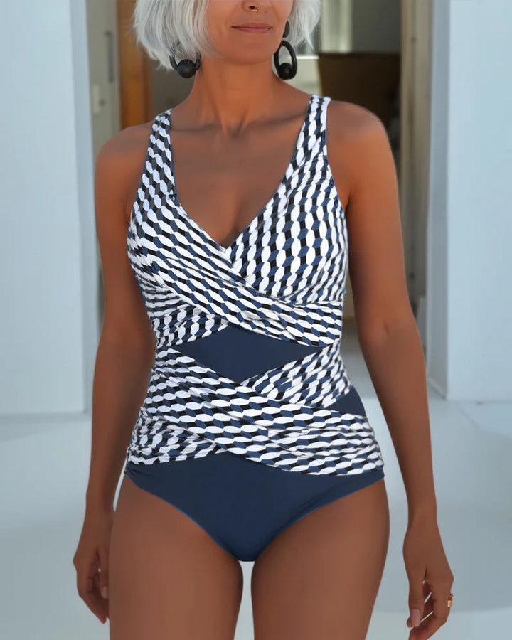 Bikini with crossed design for a casual vacation look.