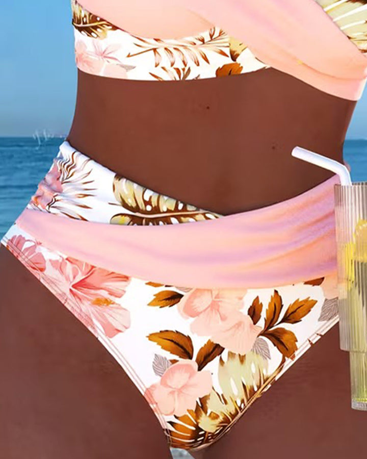 Bikini with contrasting floral print and split