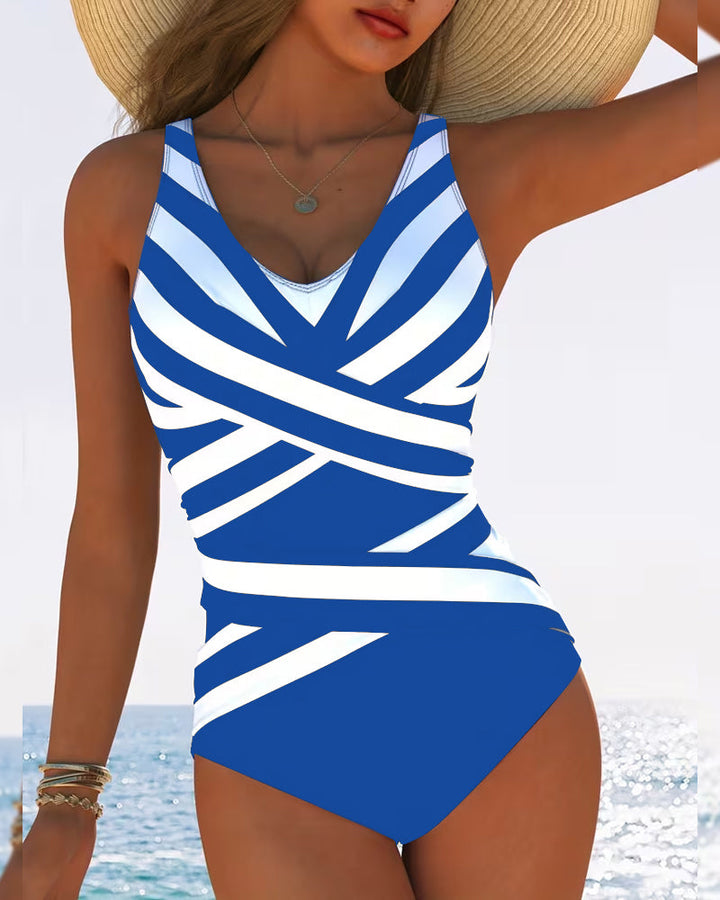 Striped swimsuit with V-neck and comfortable fit