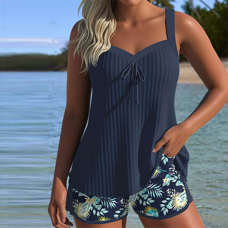 Striped Tankini Two-Piece Beach Shorts