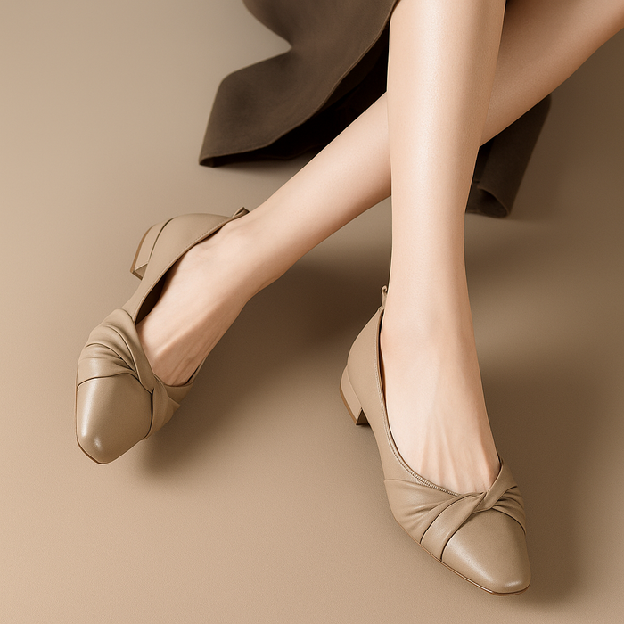 Women's Pointed Toe Low Heel Ballet Flats with Twist Strap