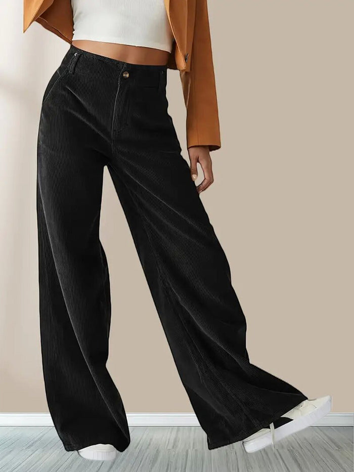 Women's High-Waisted Wide-Leg Pants Ribbed Texture