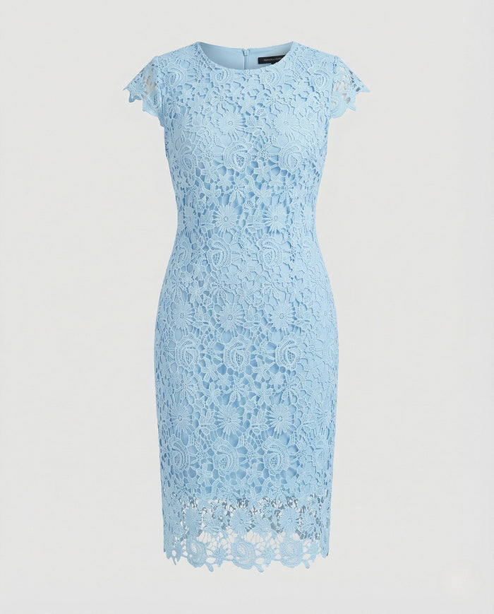Women's Lace Cap Sleeve Sheath Dress Knee-Length