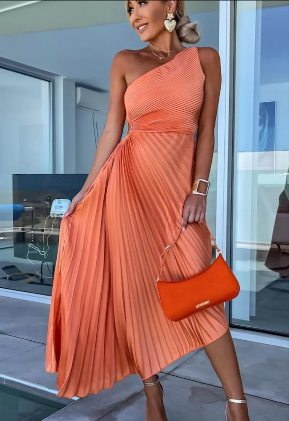 Halisa | One Shoulder Pleated Summer Cocktail Dress