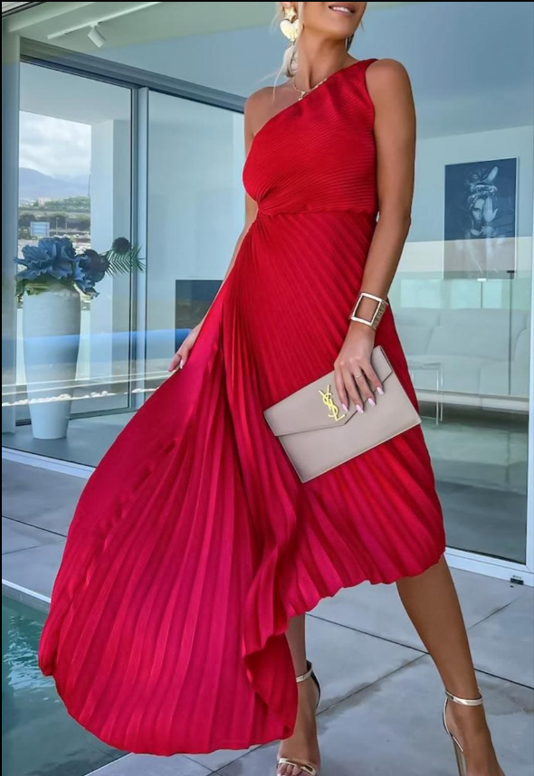 Halisa | One Shoulder Pleated Summer Cocktail Dress
