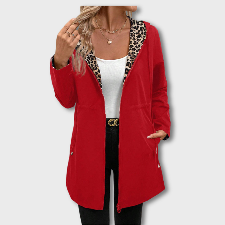 Reversible Hooded Coat with Leopard Print