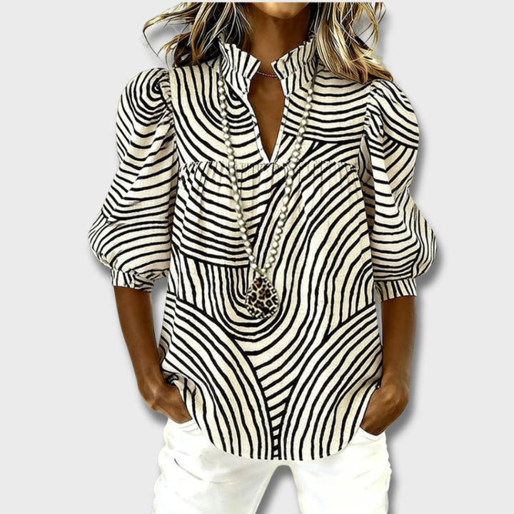 Striped Blouse with Puff Sleeves
