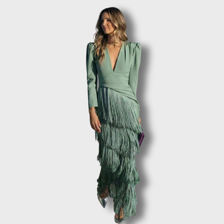 Amelia | Stylish Fringe Sleeve Midi Dress