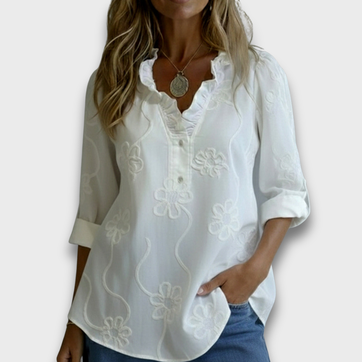 Sarah | Ruffle Collar Floral Shirt