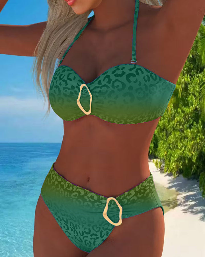 Halter swimsuit with leopard print and gradient