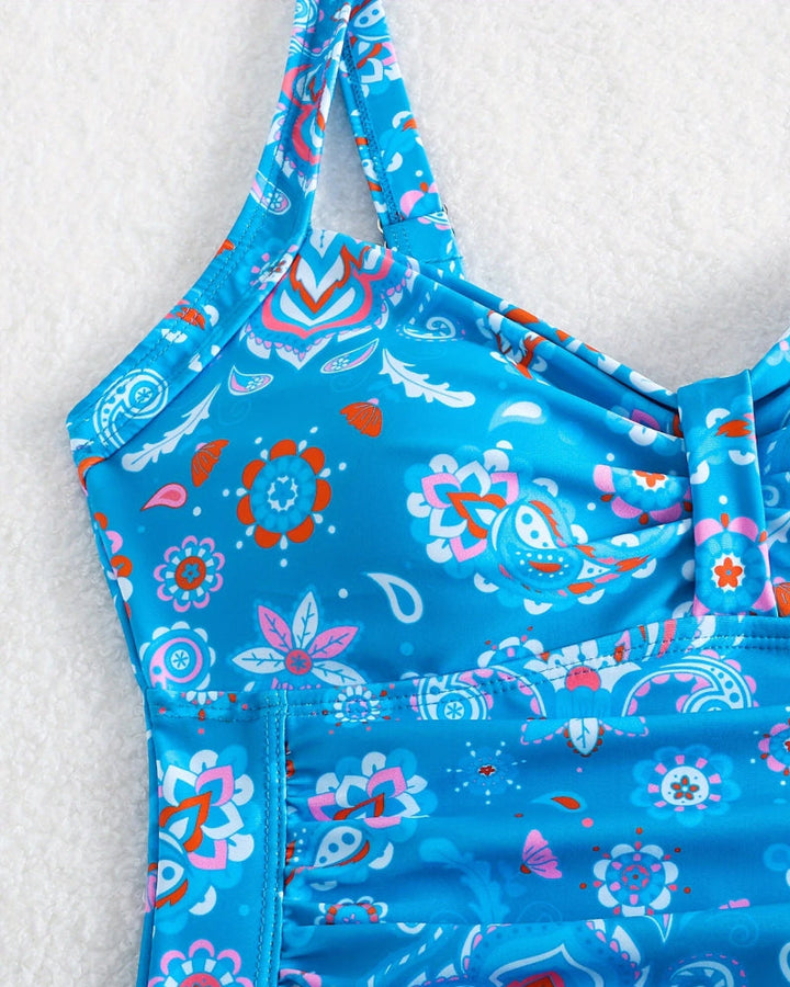 Floral Print One-Piece Swimsuit with Ruffled Top