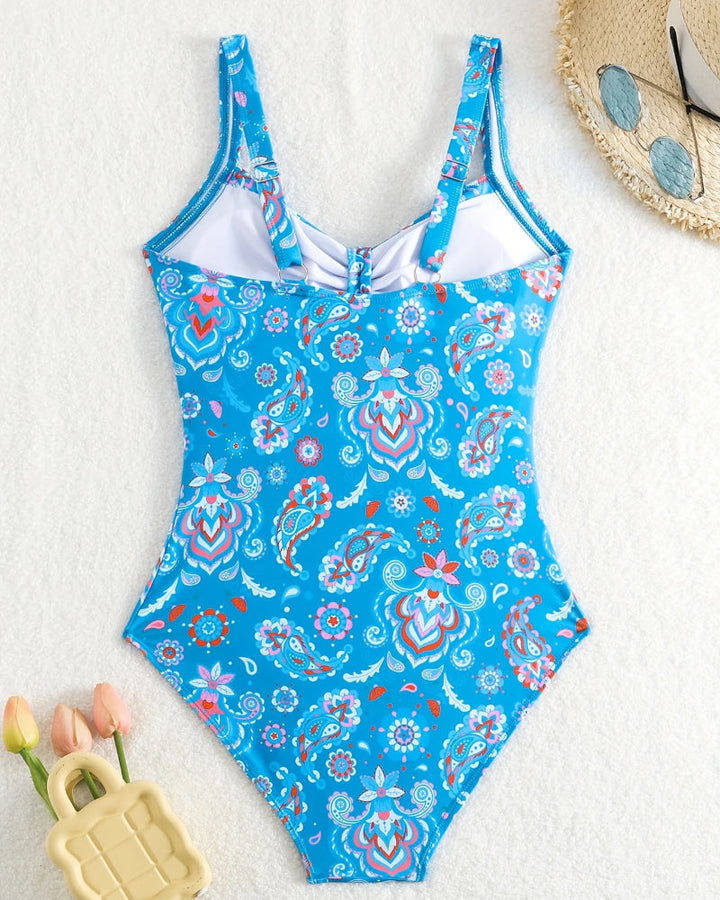 Floral Print One-Piece Swimsuit with Ruffled Top