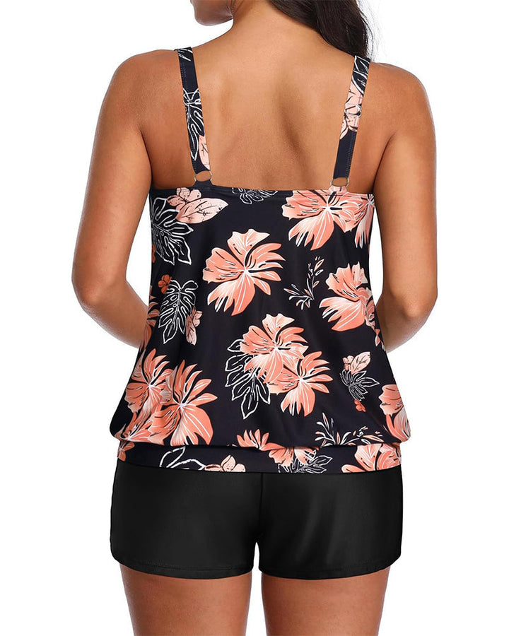 Tankini Slim Vest Boxer Briefs Printed Two-Piece Set