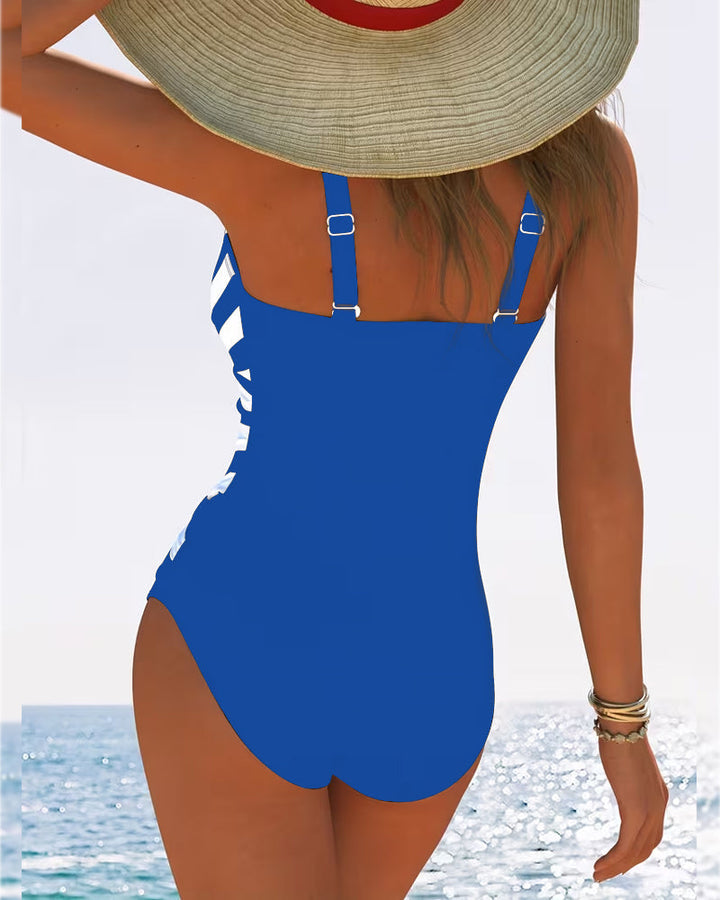 Striped swimsuit with V-neck and comfortable fit