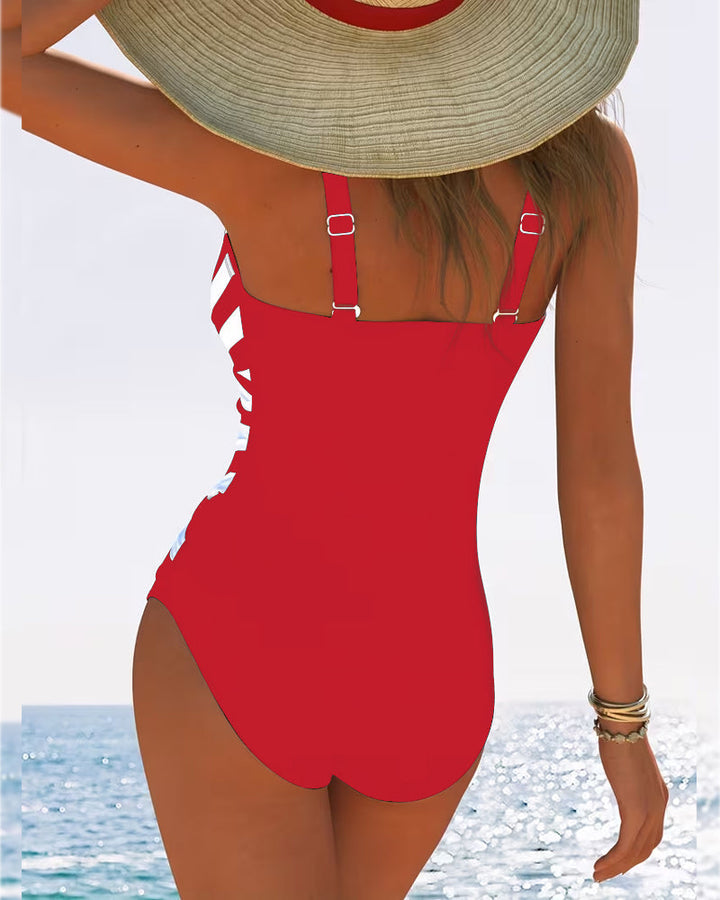 Striped swimsuit with V-neck and comfortable fit