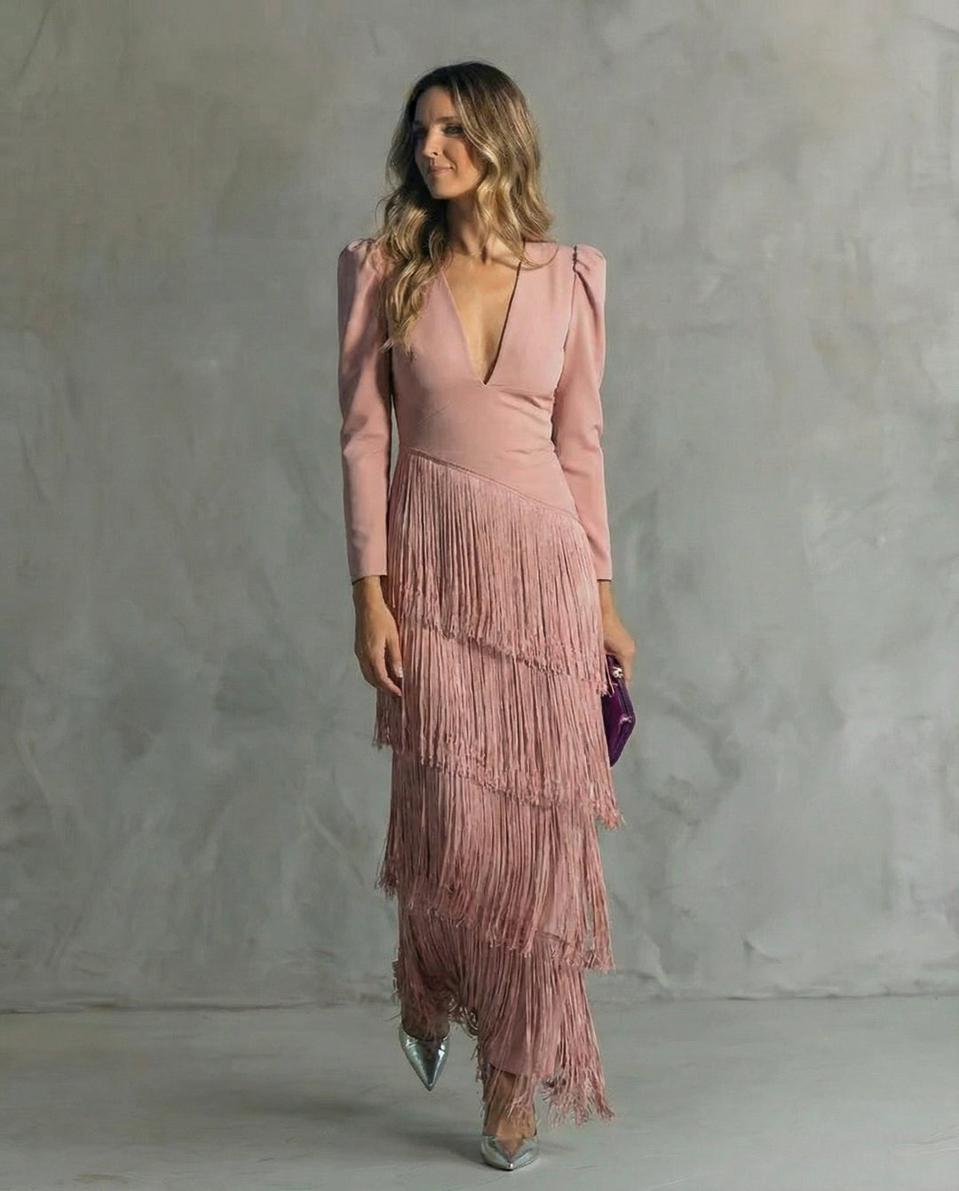 Amelia | Stylish Fringe Sleeve Midi Dress
