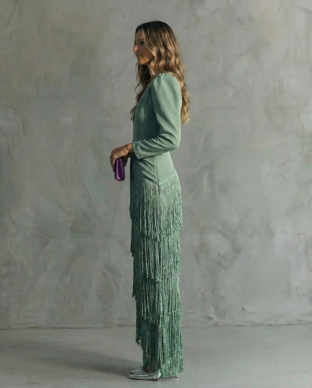 Amelia | Stylish Fringe Sleeve Midi Dress