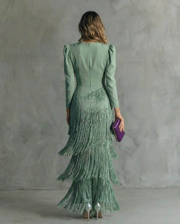 Amelia | Stylish Fringe Sleeve Midi Dress