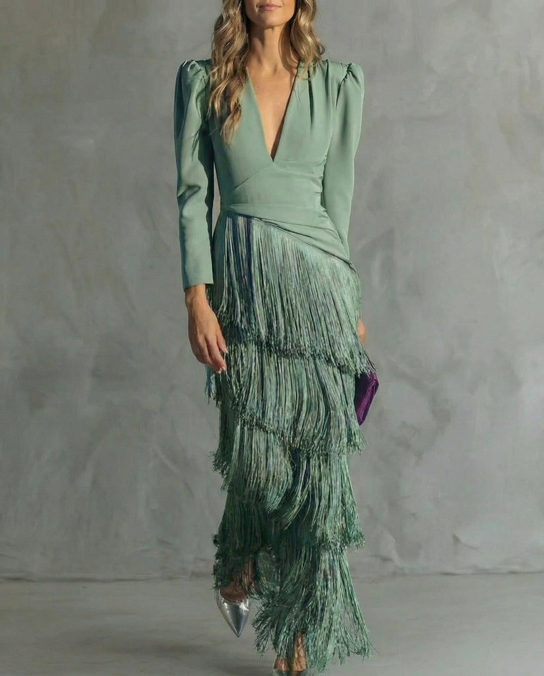 Amelia | Stylish Fringe Sleeve Midi Dress