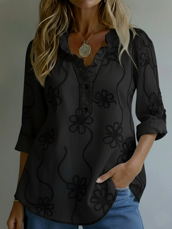 Sarah | Ruffle Collar Floral Shirt