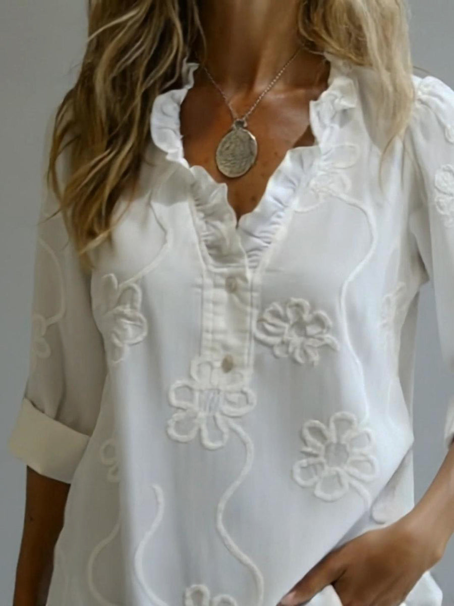 Sarah | Ruffle Collar Floral Shirt