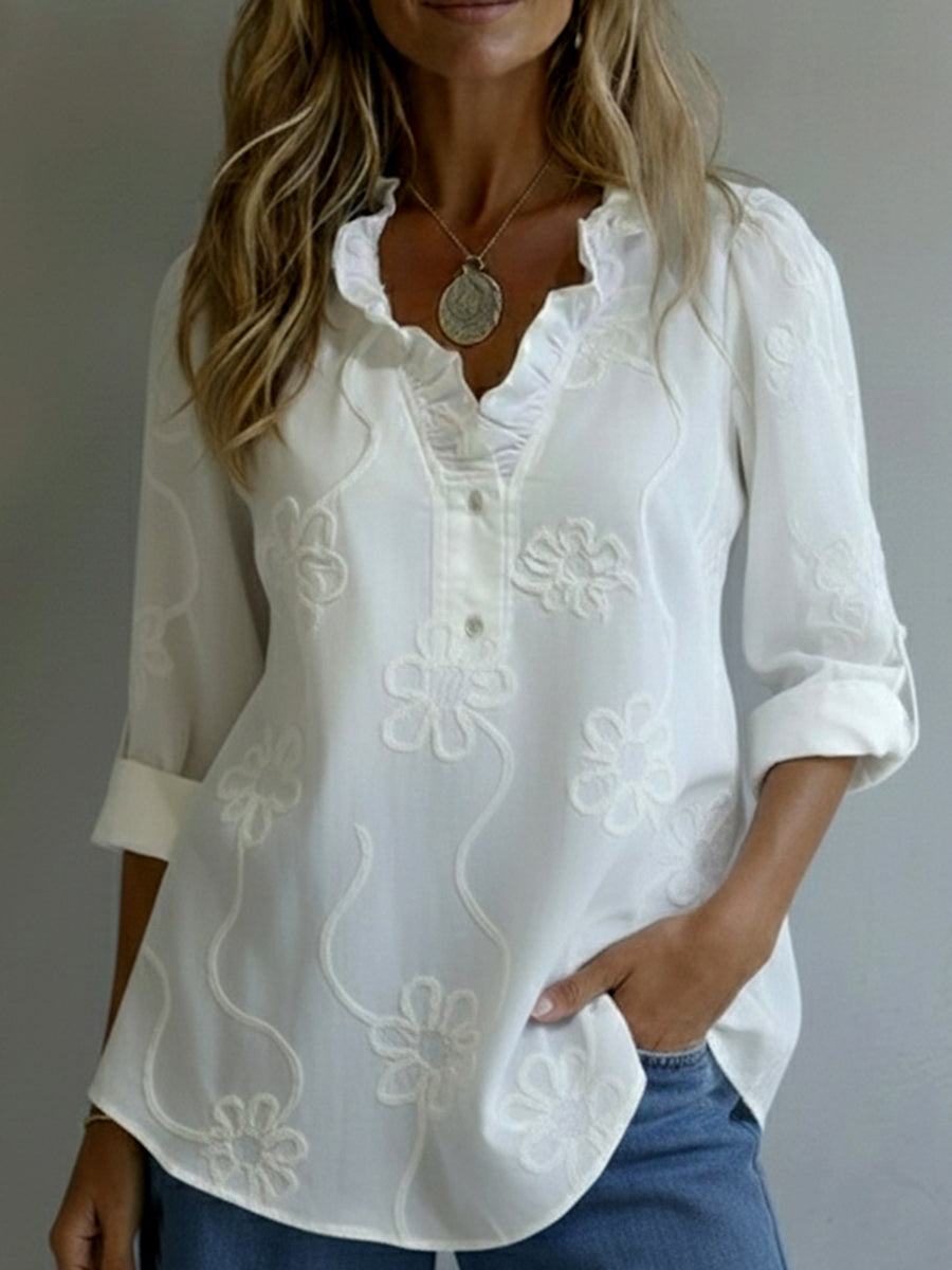 Sarah | Ruffle Collar Floral Shirt
